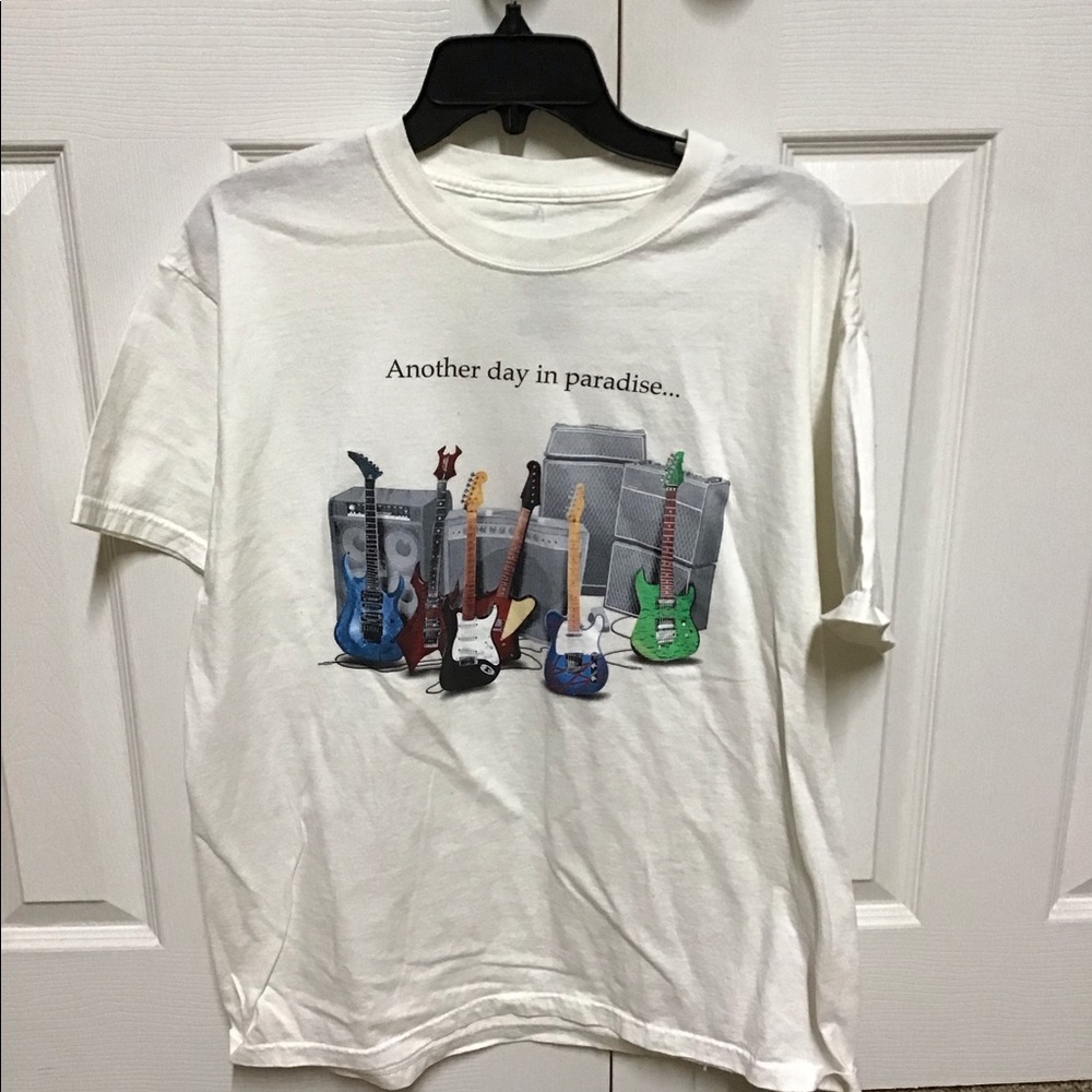 Another day in paradise white guitar T-shirt